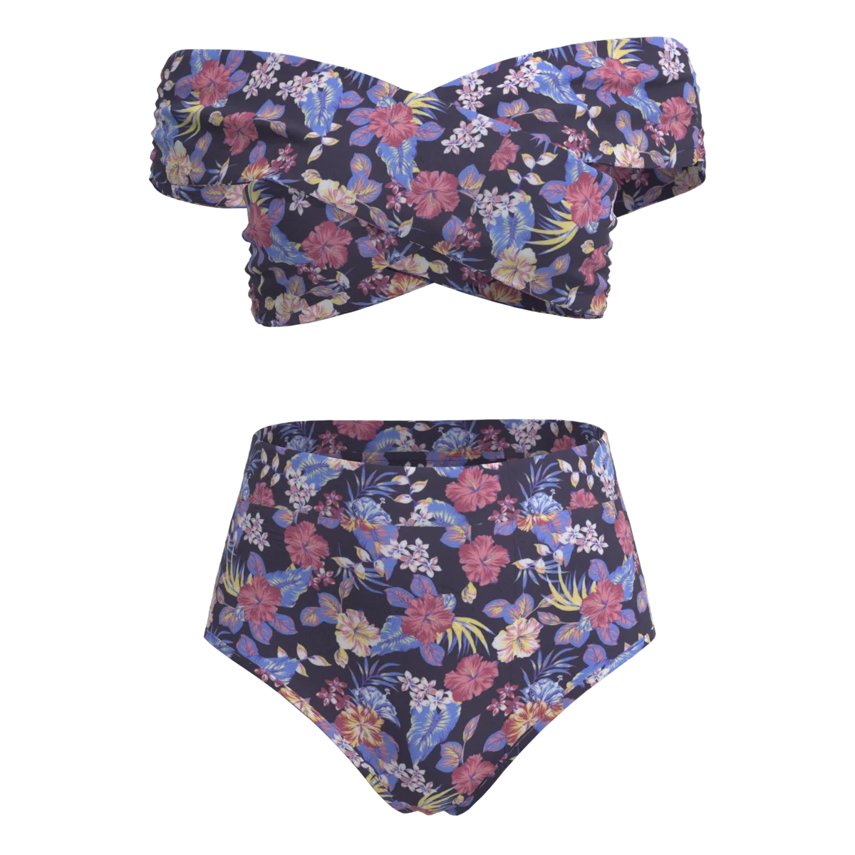 泳装蓝粉花印花