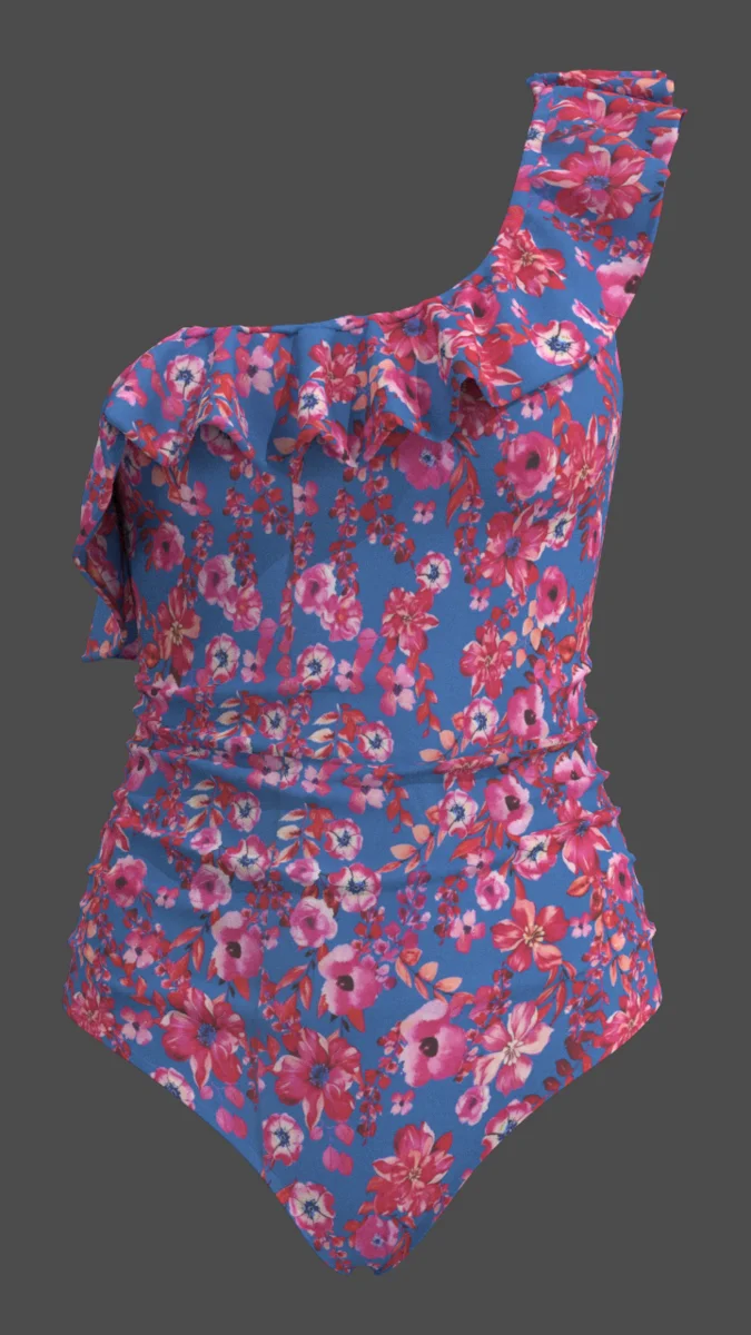 泳装蓝底红花印花